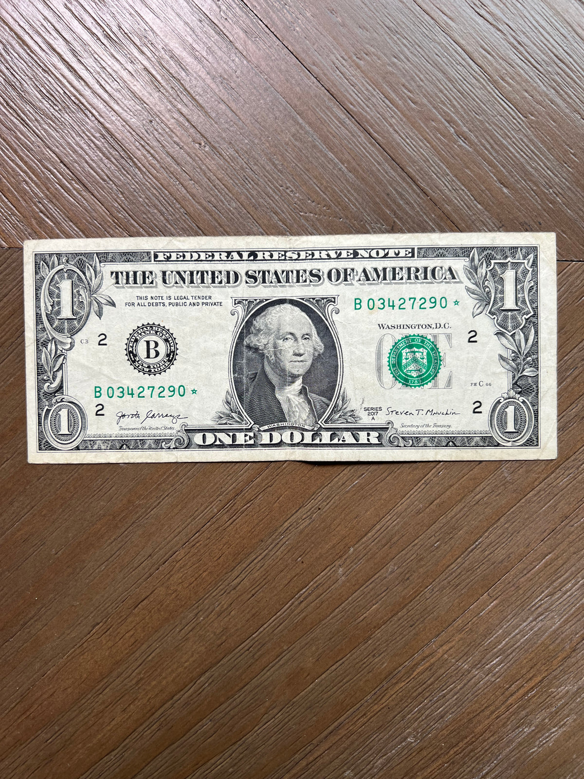Series 2017 $1 New York Federal Reserve Star Note Replacement Bill