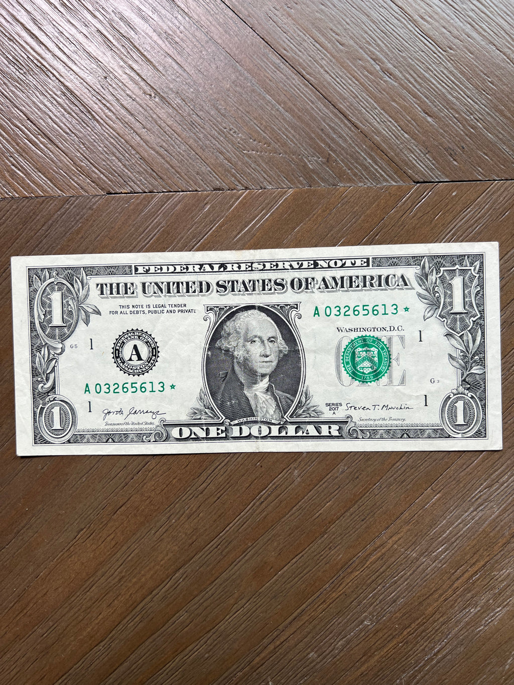 Series 2017 $1 Boston Federal Reserve Star Note Replacement Bill