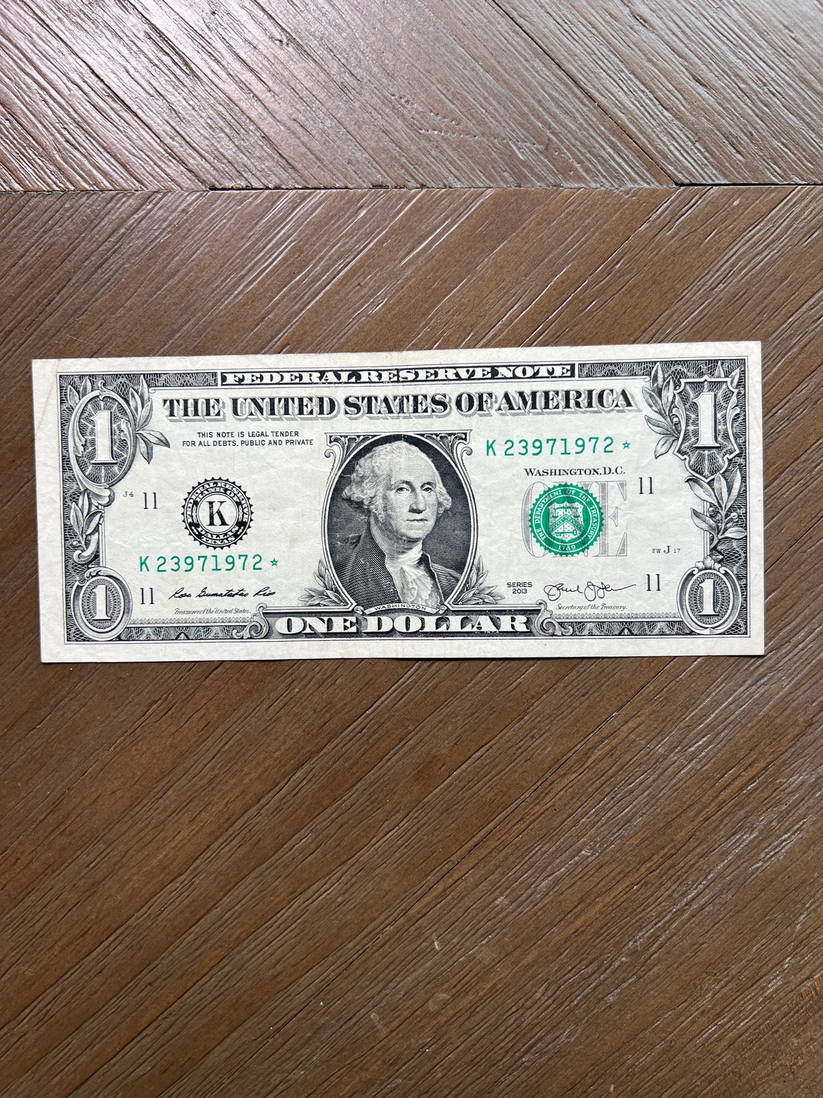 Series 2013 $1 Dallas Federal Reserve Star Note Replacement Bill