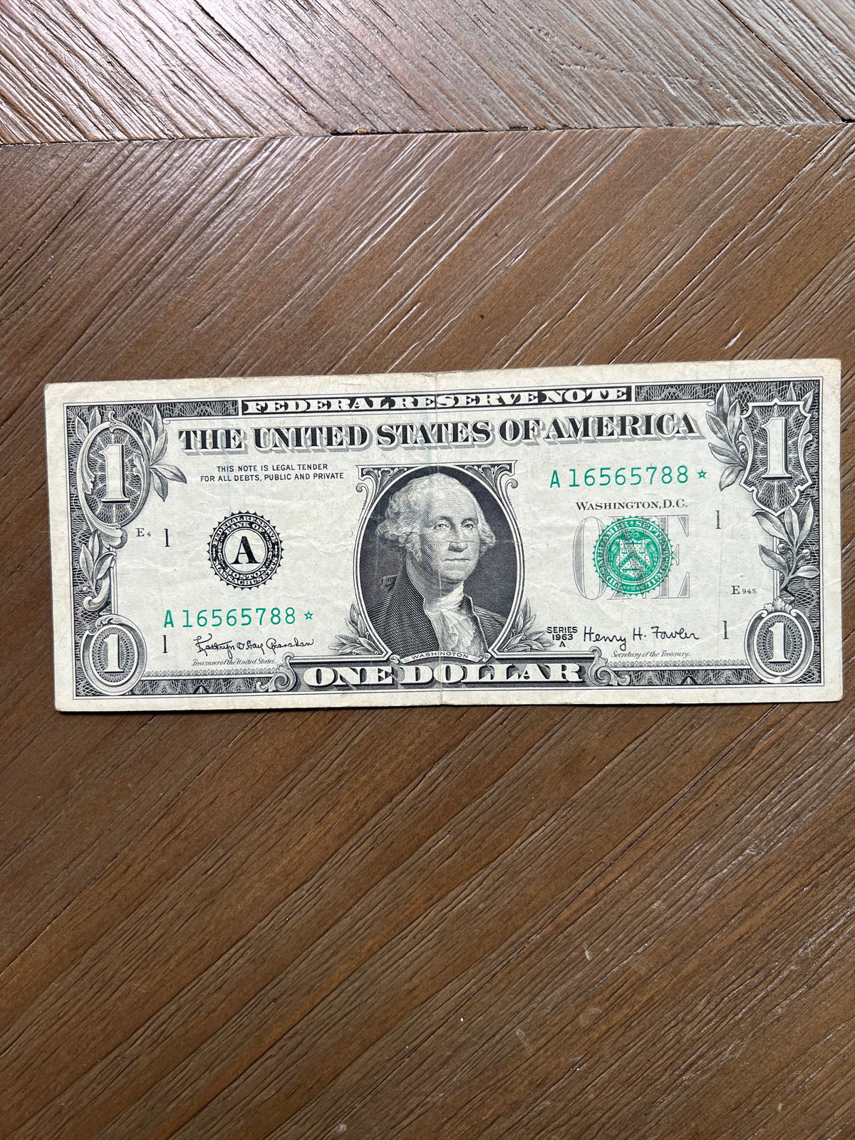 Series 1963A $1-Federal Reserve Note Boston Green Seal Star Note
