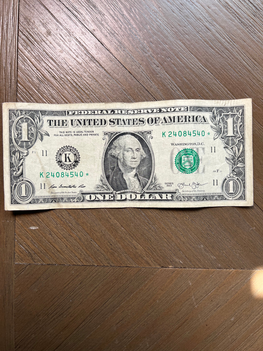 Series 2013 $1 Dallas Federal Reserve Star Note Replacement Bill