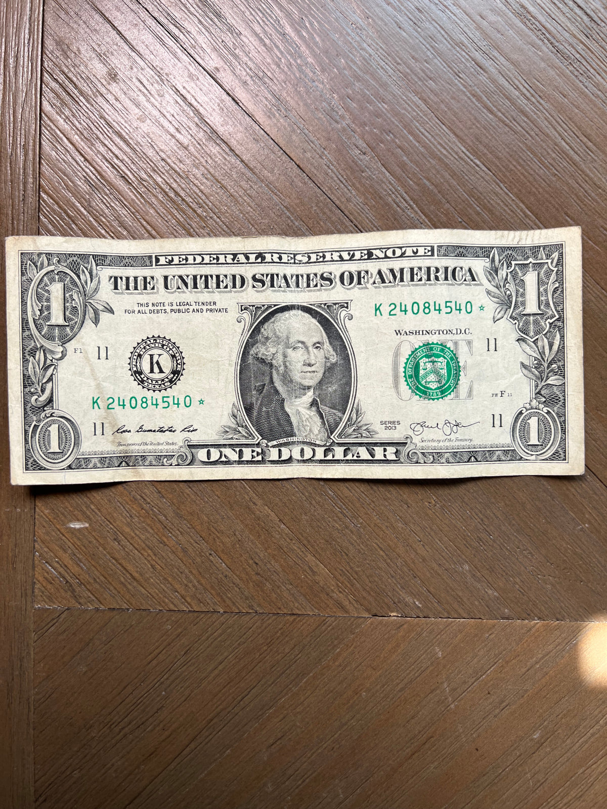 Series 2013 $1 Dallas Federal Reserve Star Note Replacement Bill