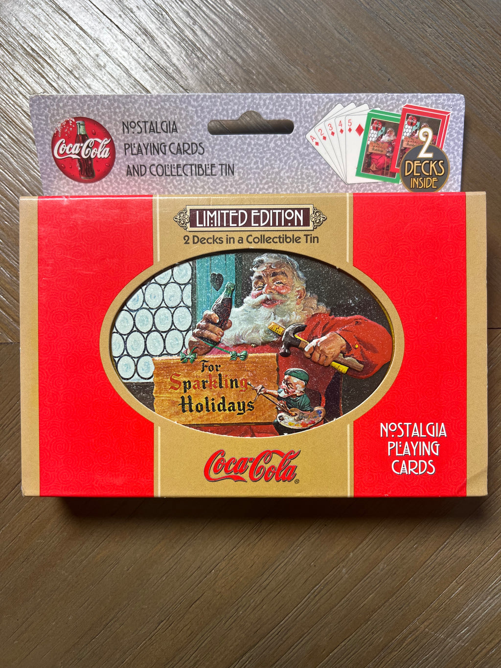 1998 Coca-Cola Nostalgia Santa Playing Cards 2-Deck Tin Sealed