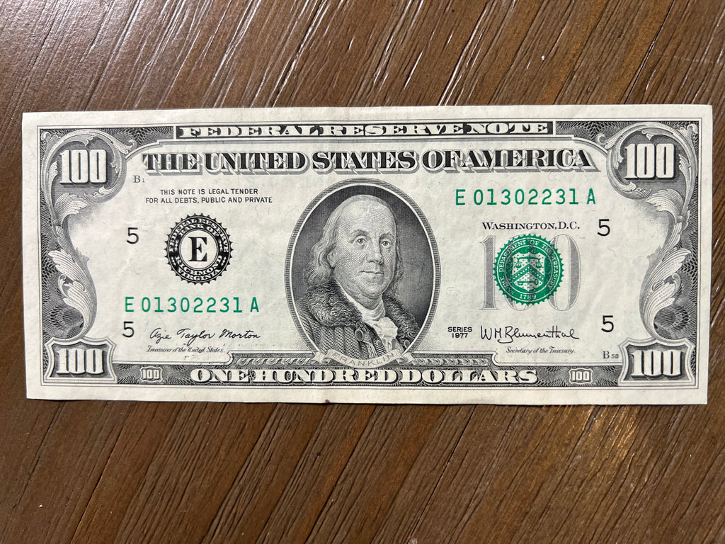 1977 $100 Federal Reserve Note Richmond E Small Head Vintage Bill Fr. 2168-E