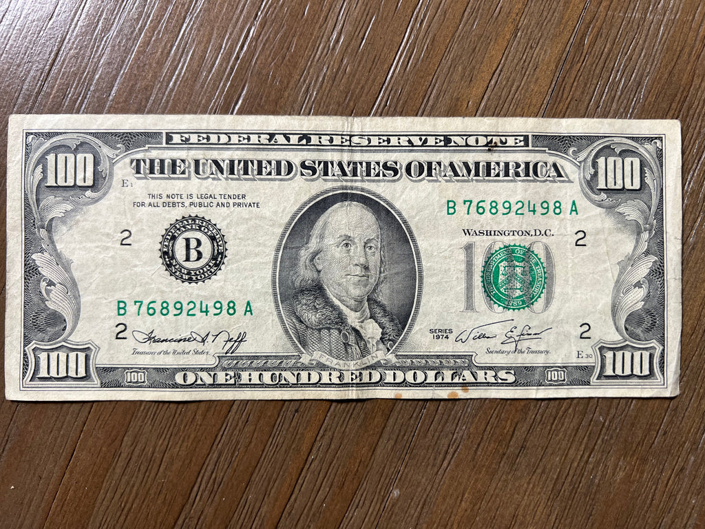 1974 $100 Federal Reserve Note New York B Small Head Vintage Bill Fr. 2167-B