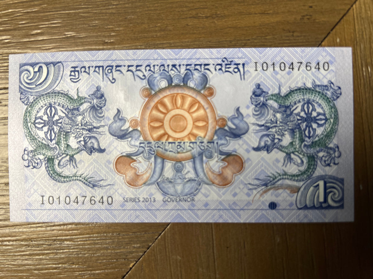 2013 Bhutan 1 Ngultrum Banknote Pick 35 Royal Monetary Simtokha Dzong