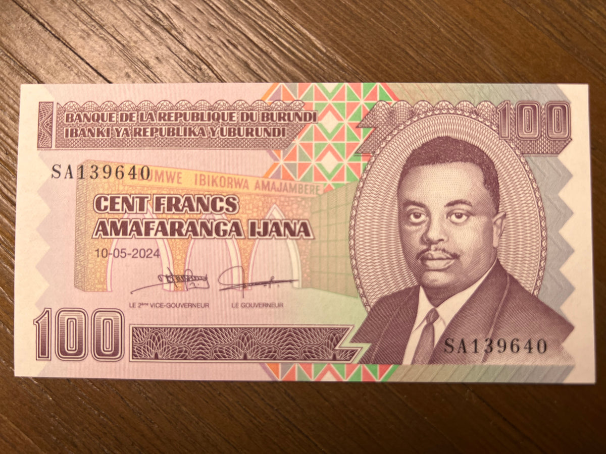 2024 Burundi 100 Francs Prince Rwagasore Banknote Currency Note