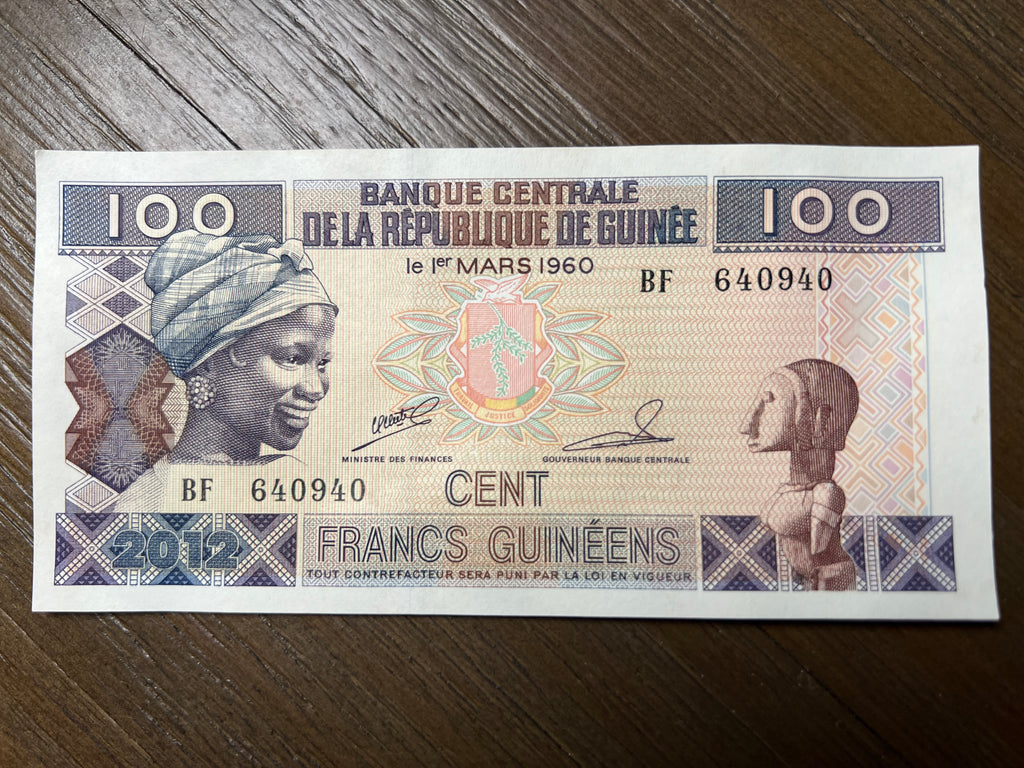 2012 Guinea 100 Francs Banknote Woman Banana Harvest P-35b Currency Note