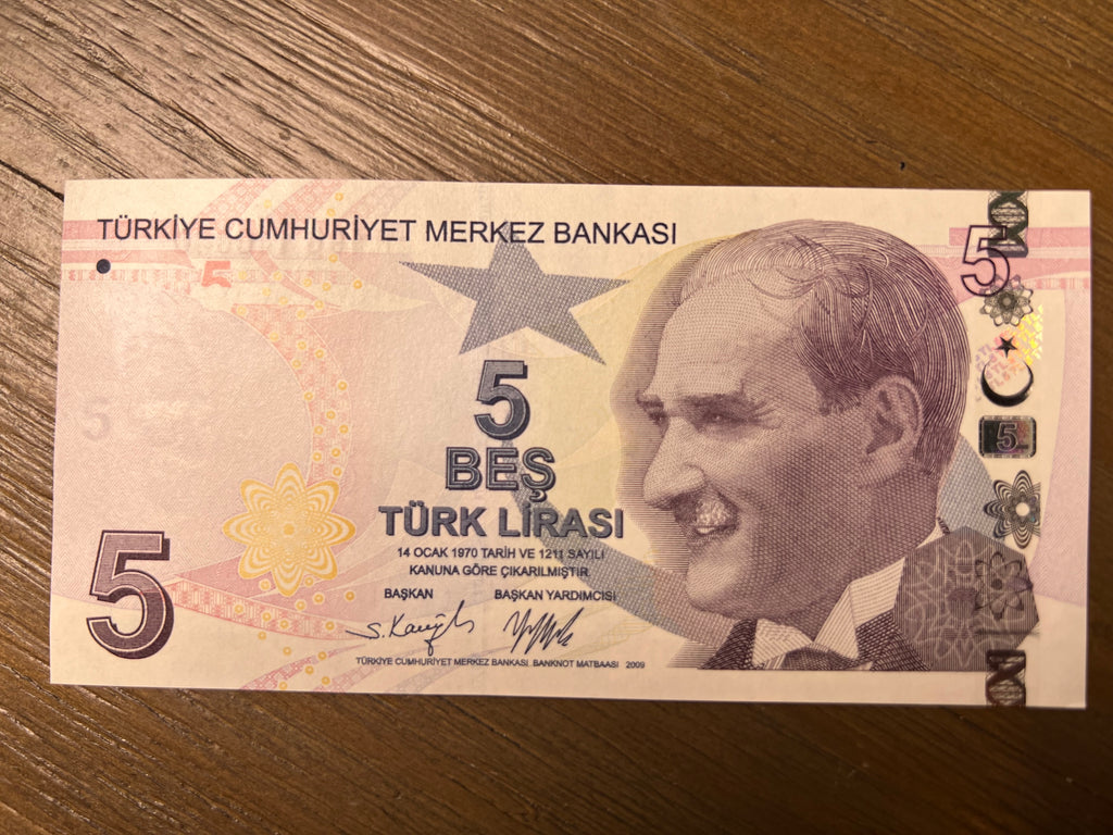 Turkey 5 Lira Banknote 2009 Atatürk Aydın Sayılı P-222 Currency Note