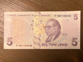 Turkey 5 Lira Banknote 2009 Atatürk Aydın Sayılı P-222 Currency Note