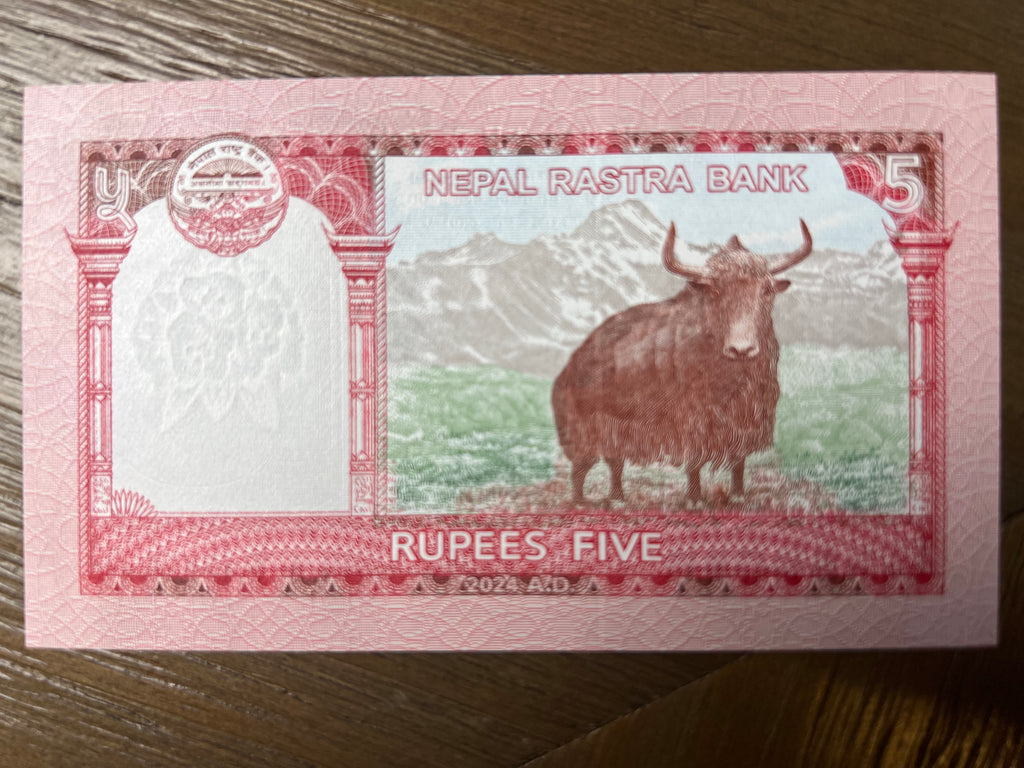 2024 Nepal 5 Rupees Banknote Mount Everest Yak P-76 Currency Note