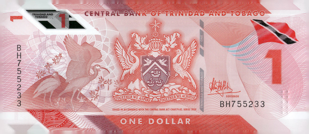 2020 Trinidad and Tobago 1 Dollar Polymer Banknote Scarlet Ibis P-60