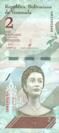 2018 Venezuela 2 Bolivares Soberanos Banknote Josefa Camejo P-100 Note with Parrot