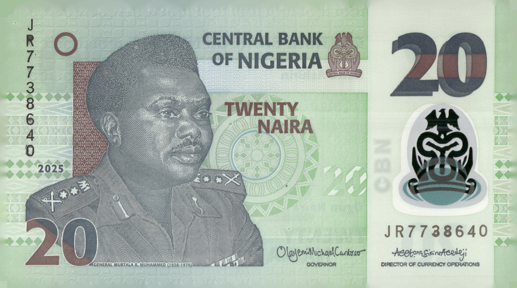 2025 Nigeria 20 Naira Polymer Banknote Murtala Muhammed P-34