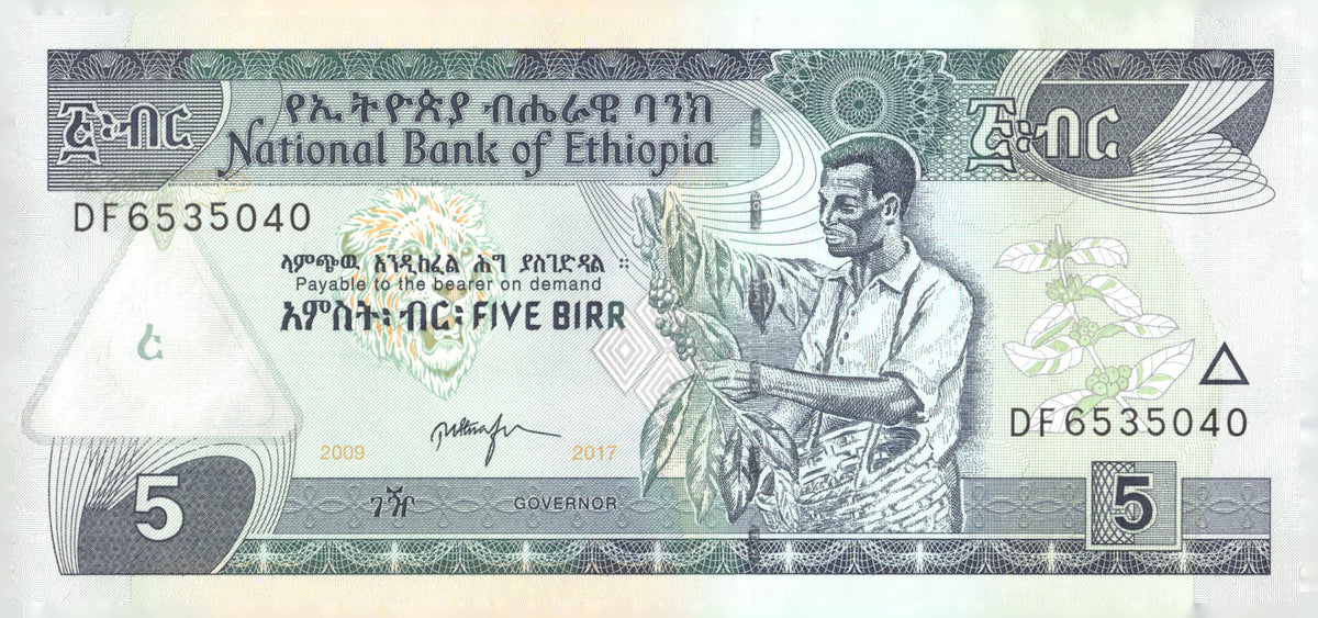 2017 Ethiopia 5 Birr Banknote Coffee Harvest Wildlife P-46 Currency Note