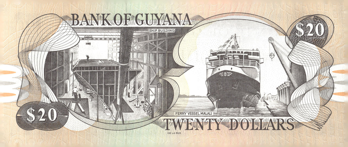 Guyana 20 Dollars Banknote Kaieteur Falls Ferry Malali P-35 Note