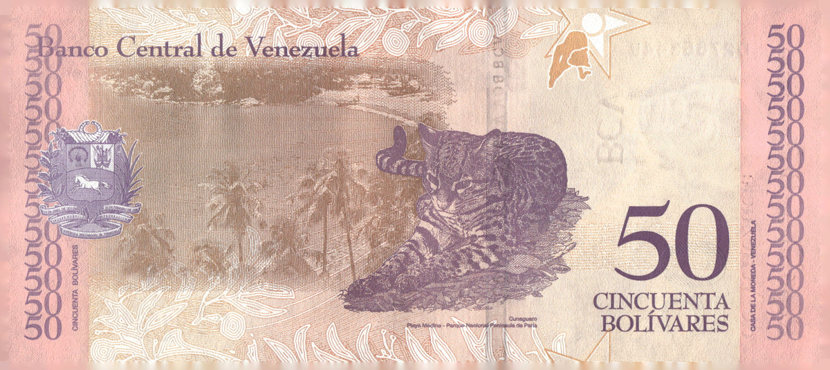 2018 Venezuela 50 Bolivares Banknote Antonio Jose de Sucre Ocelot Currency Ocelot