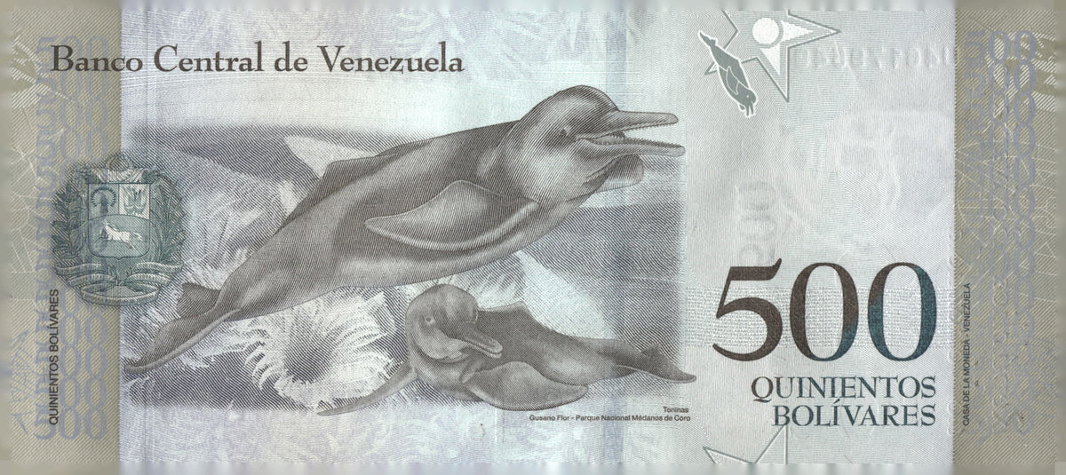 2017 Venezuela 500 Bolivares Banknote Francisco de Miranda Toninas Dolphin
