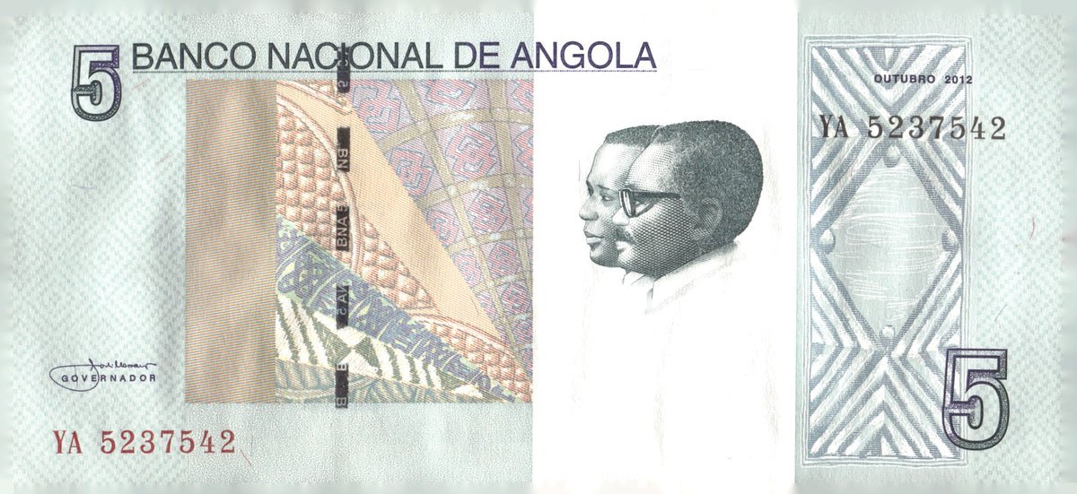 2012 Angola 5 Kwanzas Banknote P-151 Neto Santos Ruacana Falls Note