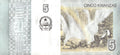 2012 Angola 5 Kwanzas Banknote P-151 Neto Santos Ruacana Falls Note