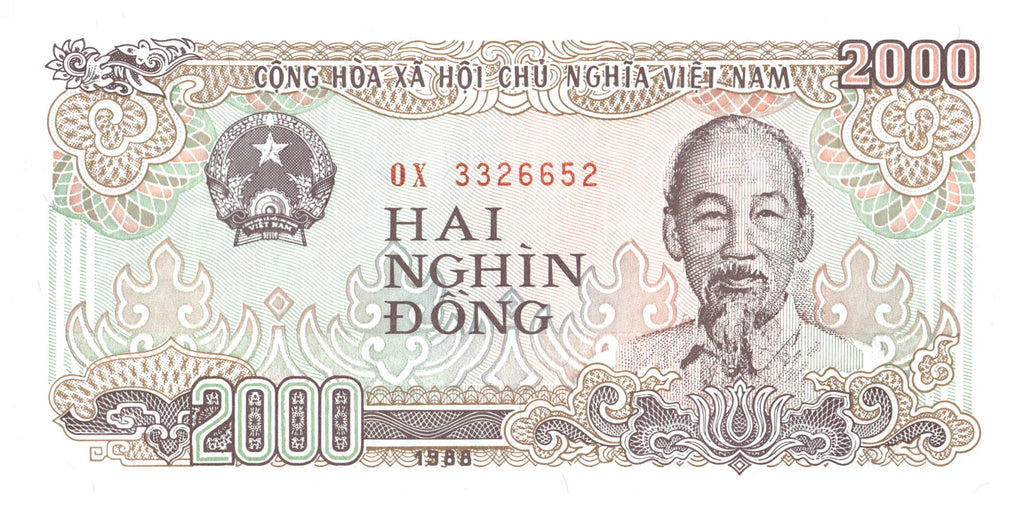 1988 Vietnam 2000 Dong Banknote P-107 Ho Chi Minh Textile Mill Currency