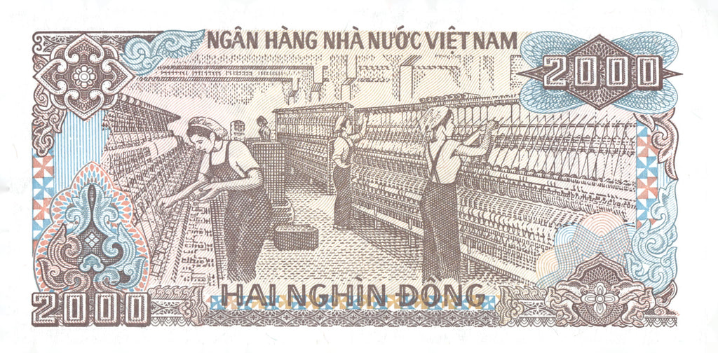 1988 Vietnam 2000 Dong Banknote P-107 Ho Chi Minh Textile Mill Currency