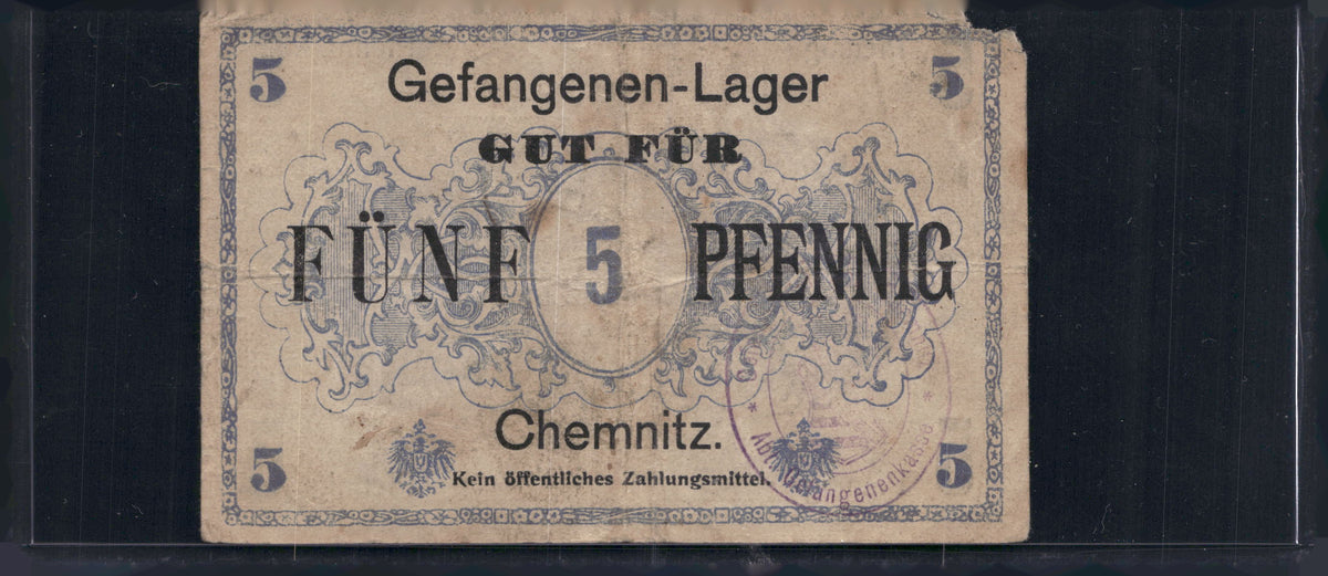 WWI German POW Camp Chemnitz Scrip 5 Note Set 1 2 5 20 50 Pfennig