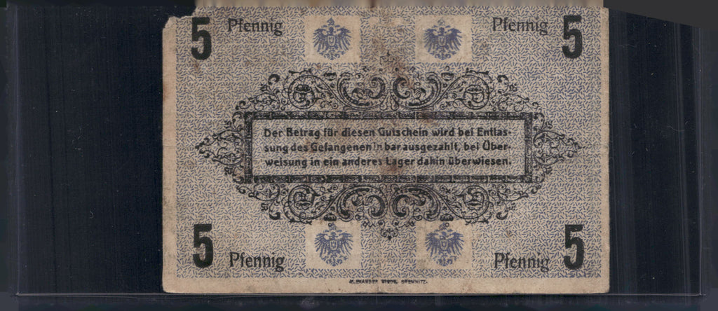 WWI German POW Camp Chemnitz Scrip 5 Note Set 1 2 5 20 50 Pfennig